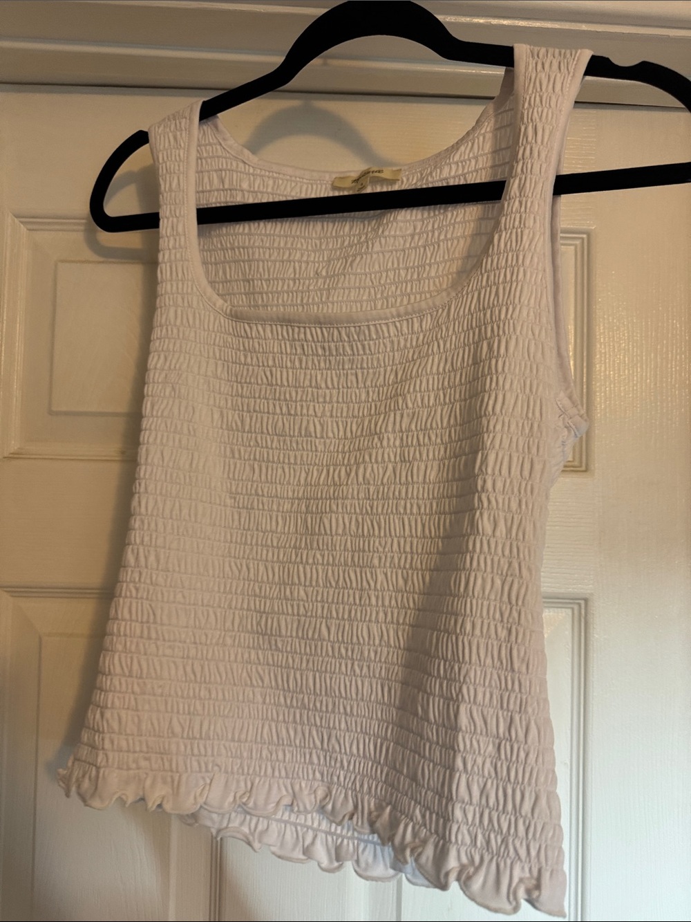 Madewell White Smocked Tank with Lettuce Hem